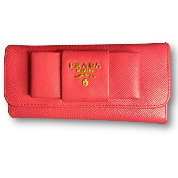 PRADA⭐️ PINK BOW, SAFFIANO LEATHER KEY RING WALLET WITH BOX & COA - Picture 3 of 15